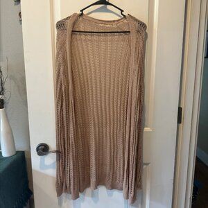 Unbranded Tan Beige Pointelle Knit Open Front Cardigan Sweater XL New‎